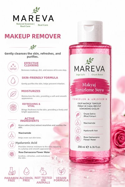 Mareva Makeup Cleansing Water Niacinamide Hyaluronic Acid Rice Extract Cleanser 200 ml