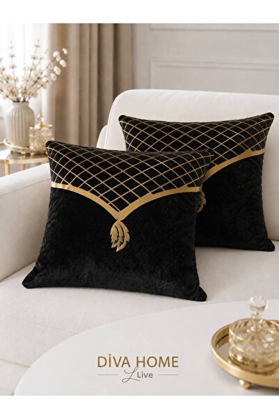 Diva Home 2Li Laser Cut Mirrored Leather Diamond Pattern Decorative Throw Pil...