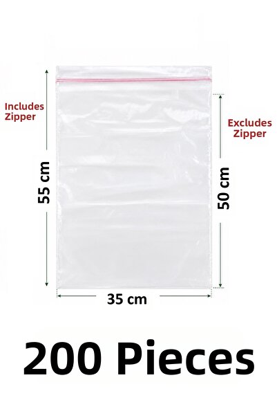 MTKardeşler 200 Pieces 35X50+5 cm Transparent Nylon Bags with Polyethylene Ta...