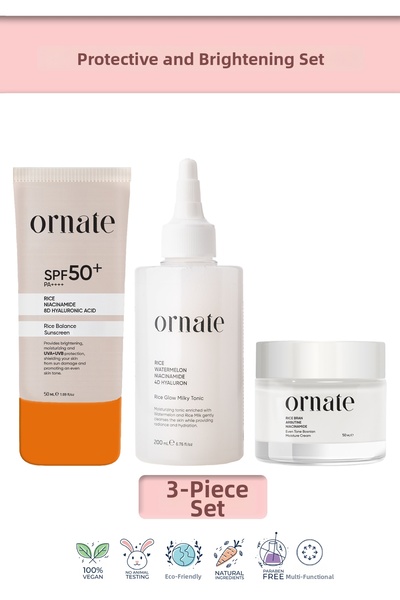 ORNATE Rice Extract Anti-Blemish, Brightening and Spf50+ Skin Care Set