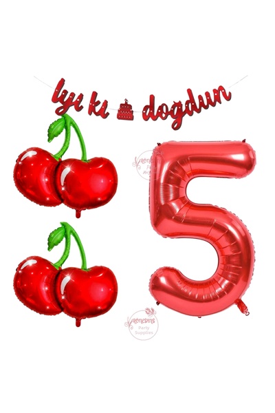 RÖNESANS PARTİ Rönesans Happy Birthday Written Cherry Number Themed Birthday ...