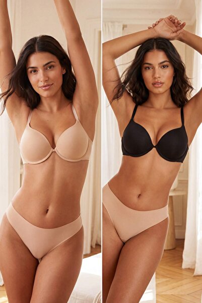 Trendyol Collection حمالة صدر محبوكة من Black-Tan مكونة من قطعتين من Micro Pu...