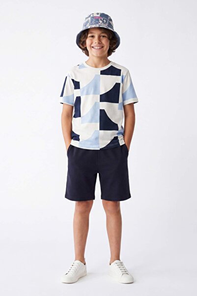 TRENDYOLKIDS Blaues geometrisches Strick-Unterteil-Oberteil-Set TKDSS26AU00078
