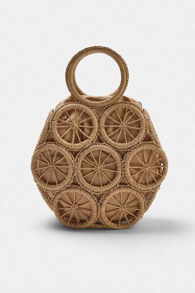 TRENDYOL SHOES Geantă de umăr medie pentru femei Camel Wicker TAKSS26OC00087