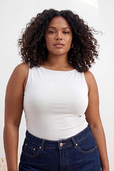 Trendyol Curve White Viscose Ribbed Flexible Comfortable Sleeveless Knitted P...