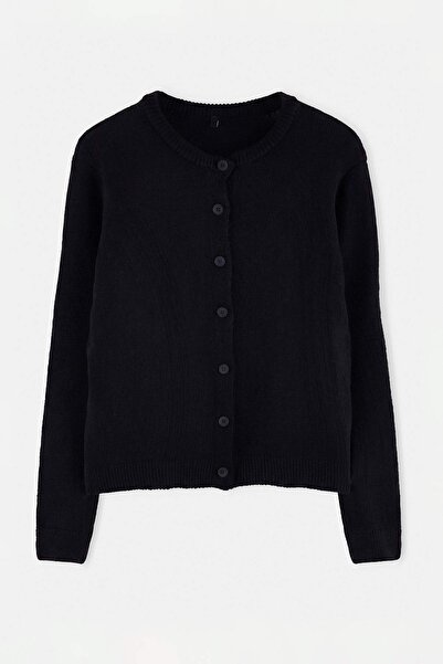Trendyol Collection Cardigan negru, mai sustenabil, cu textură moale, tricota...