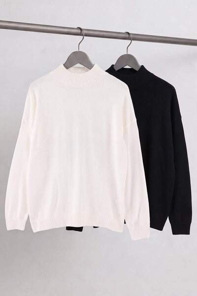 Trendyol Curve Black-Ecru Basic Double Pack Knitwear Sweater Tbbaw27An00019