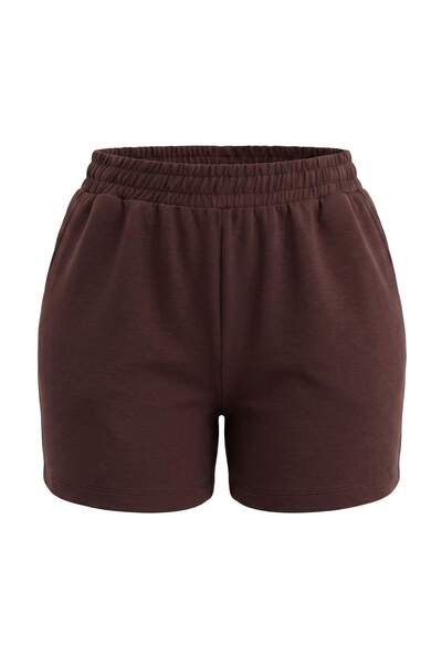 Trendyol Curve Brown Drapey Soft Plus Size Knitted Shorts Tbbss26Ap00046