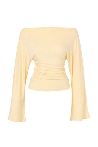 Trendyol Kollektion Gelbe, gerade geschnittene Bluse mit Bateau-Ausschnitt un...