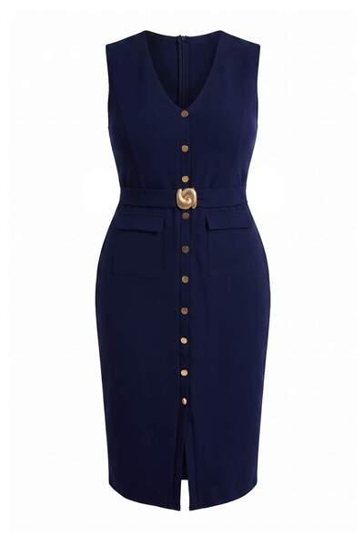 Trendyol Curve Navy Blue Woven Plus Size Dress Tbbaw26Ah00094