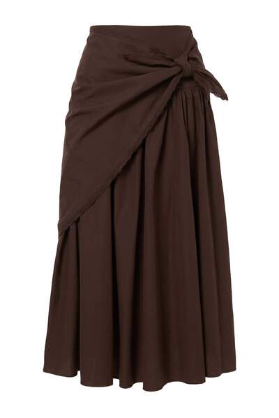Drop by TrendyolMilla Brown Embroidered Belt Detailed Long Woven Skirt Tdrss2...