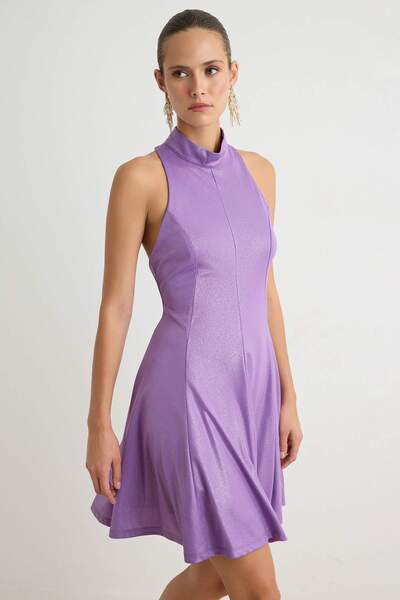 Trendyol Collection Lilac Foil Printed A-Line Short/Mini Woven Dress Tprss26E...