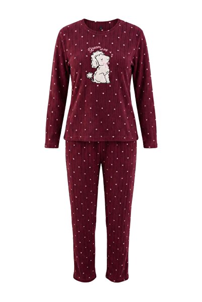 Trendyol Collection Burgundy Galaxy Patch Polar Knitted Pajama Set Thmaw26Pt0...