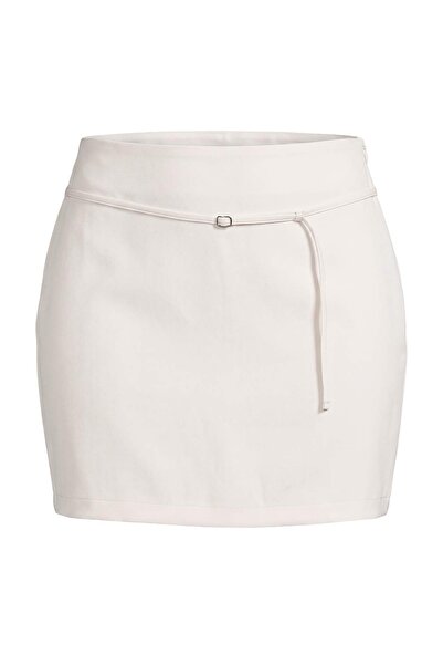 Trendyol Curve Ecru Thin Belt Detailed Mini Short Skirt Shorts & Bermuda Tbbs...