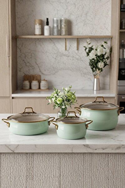 Bonera Σετ μαγειρικών σκευών 6 τεμαχίων από εμαγιέ vintage, χρώμα Νεροπράσινο