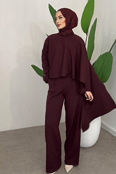 Pelerini Pantolon Takım-Premium Kalite-Bordo TESETTÜR GİYİME UYGUNDUR.