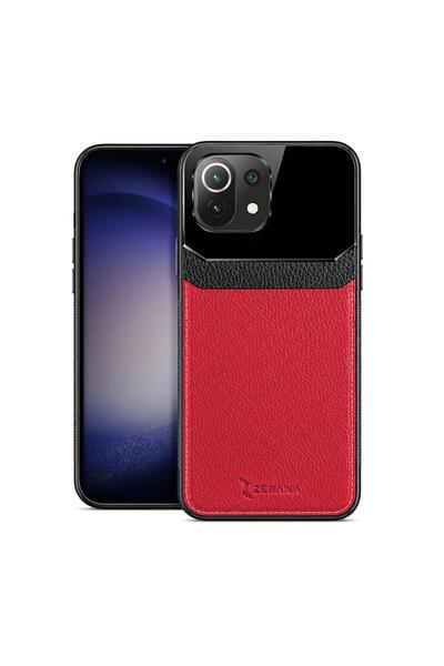 Zebana Xiaomi Mi 11 Lite 5G Uyumlu Kılıf Lens Deri Kılıf Kırmızı