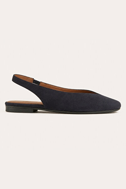 Generic Brand Siena Women's Navy Blue Suede Square Toe Ballerina Slingback