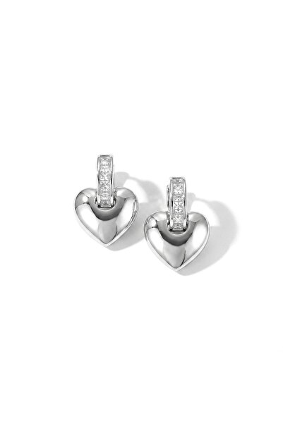 h&b design jewel İthal Silver Baget Taşlı Kalp Küpe