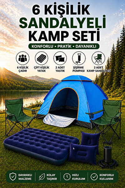 Onetick Lüx Kamp Tatil Seti Çadır  2 Adet Sandalye Yatak Yastık