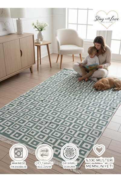stay with love Kilim Çift Taraflı Kullanılabilir Makinede Yıkanabilir Dokuma ...