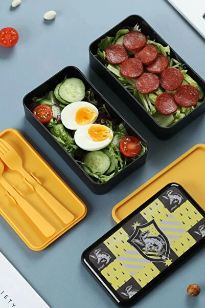Miniso Harry Potter Lisanslı Hufflepuff Çift Katlı Yemek Kabı – 1000ml Mikrod...