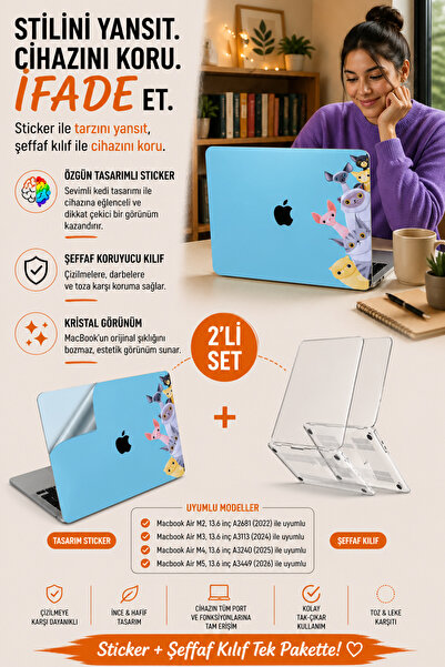 Mcstorey Macbook Air M2-m3-m4 Kılıf 13.6inç Yapıştırma Sticker Kaplama Animal...