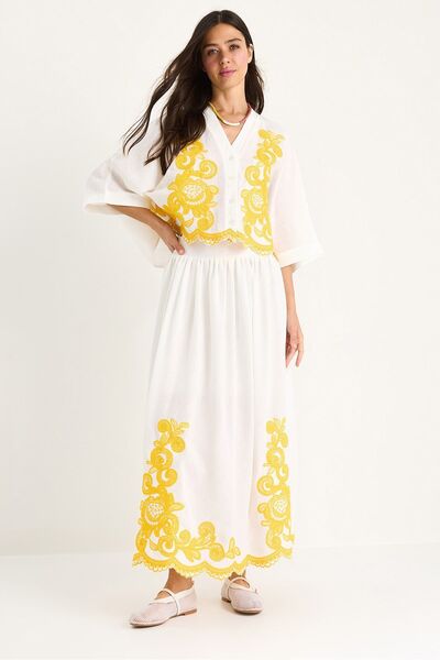 Hiccup Oversized V-neck shirt with 3/4 sleeves and wide-leg pants set
