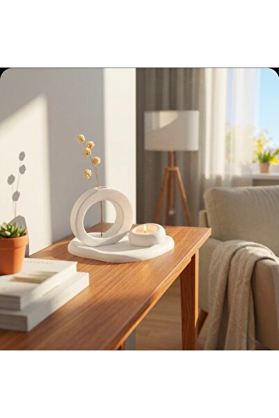 M&C Concept El Yapımı Taş Tozu 3’lü Dekoratif Set – Oval Vazo, Mumluk ve Tepsi