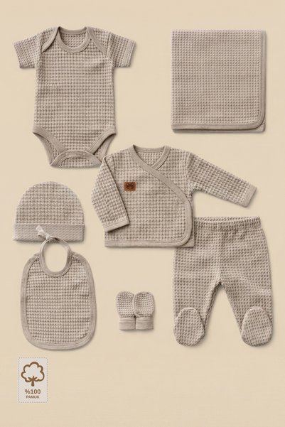 Minory Baby - 100% Cotton 7-Piece Hospital Discharge Set |   Newborn Set of 7 |   Waffle Fabric