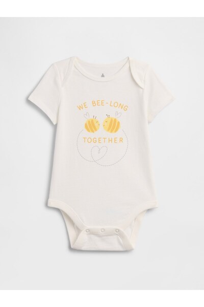 GAP Bebek Kırık Beyaz Grafik Baskılı Bodysuit