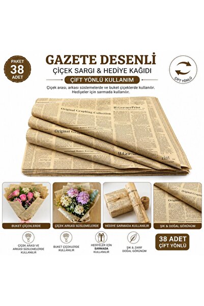 Mutkin Buketlik Çiçek Ambalaj Kağıtı Gazete Çift Taraflı Baskılı 70*50 cm boy...
