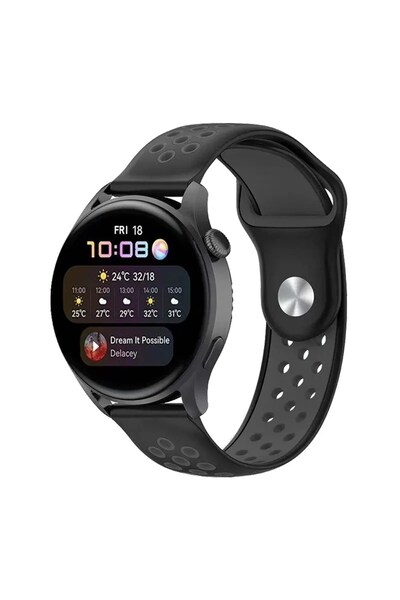 SORA GROUP ®   Watch 20mm Sports Perforated Strap - Black-Smoked