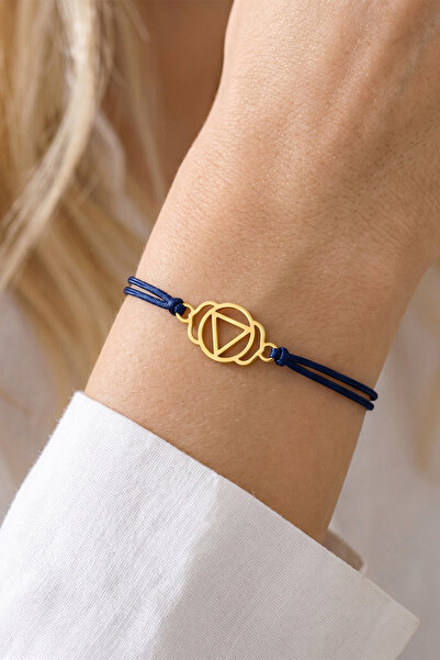 VAOOV 925 Ayar Gümüş Altın Lacivert İpli Üçüncü Göz Çakrası Bileklik