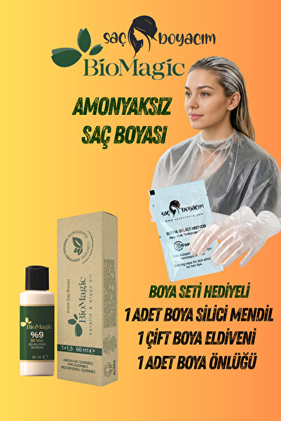 BIOMAGIC Saç Boyacım Mendil+Bio Magic Amonyaksız Saç Boyası 7.00 Kumral & 20 ...