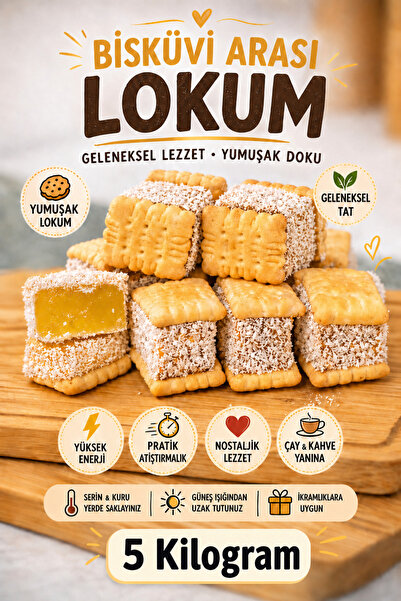 ÜLKÜ KURUYEMİŞ (5 KG) Lokmalık Mini Bisküvili Arası Lokum Hediyelik Tatlı Atı...