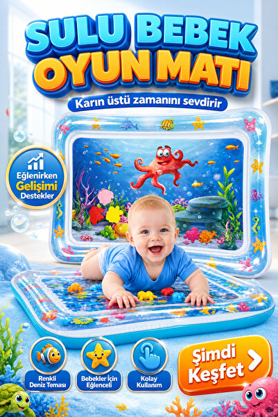 viyol marketim Sulu Bebek Oyun Matı – 1-3 Yaş Tummy Time Su Dolu Aktivite Hal...