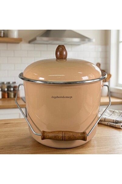 ALEV EMAYE Enamel Pot with Wooden Handle – with Lid, 20 Cm, Retro Design - 5 Lt