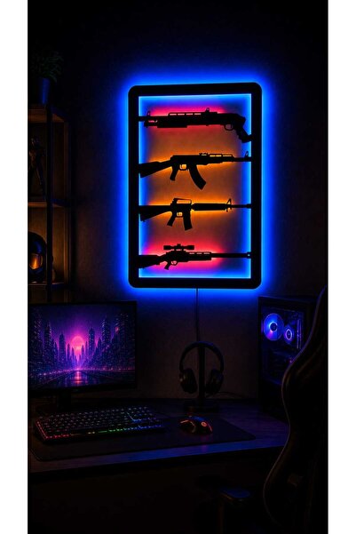 SENVESER 4'lü Teçhizat Pompalı-ak47-m4a1-scout Mdf Led Tablo 3m Kablo