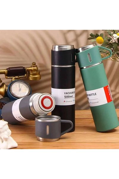 TERMOS 500ml Gift Box Set Bottle with 2 Cups Double Layer Stainless Steel Vacuum Coffee Cup
