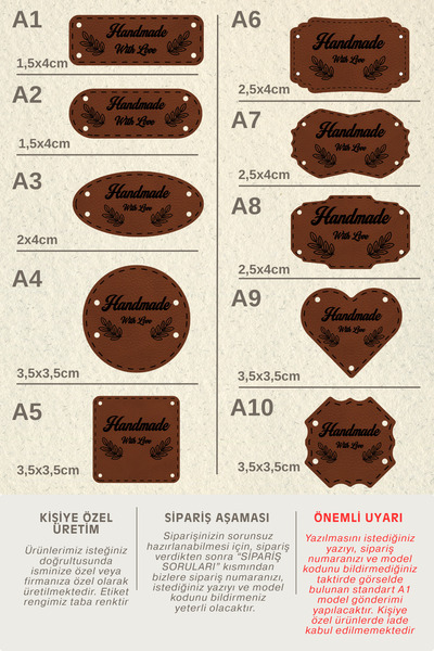 woodmomente Kişiye Özel Taba Renk Deri Etiket 50'li Paket