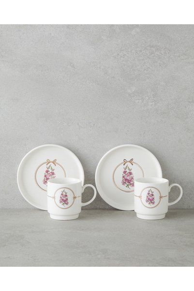 English Home Wisteria New Bone China 12 Piece 6 Person Coffee Cup Set 90 ml White