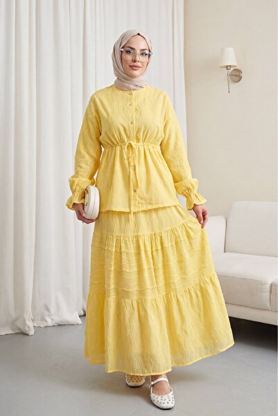 Modamorfo Buttoned Front, Lace-Up Waist, Elastic Sleeves, Skirt, Lace Suit - ...