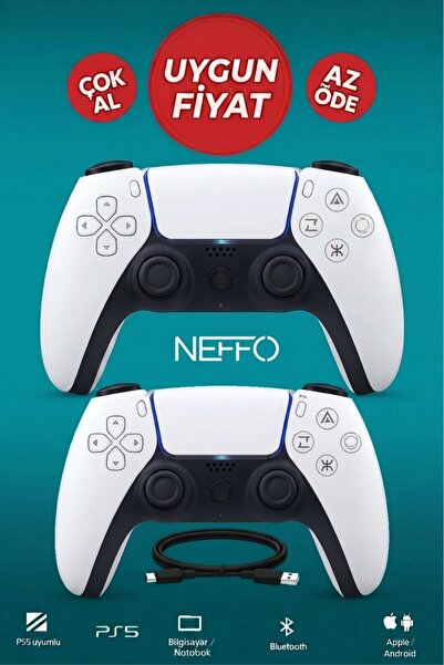 NEFFO 2 Adet PS5 Oyun Kolu PlayStation 5 İle Tam Uyumlu Muadil Joystick (Logo...