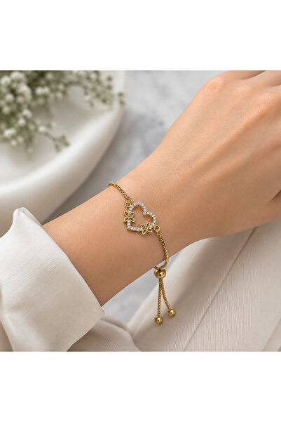 Accessories Zirkon Taşlı Kalp Detaylı Asansörlü Bileklik