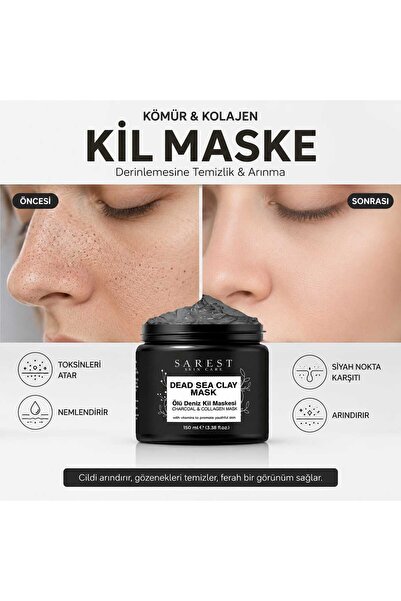 Sarest skincare Ölü Deniz Kil Maskesi Kolajen Siyah Nokta Karşıtı Ölü Deriden...