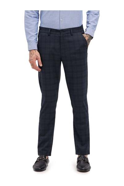 The Bear House Men's Checked Slim Fit Formal Trouser