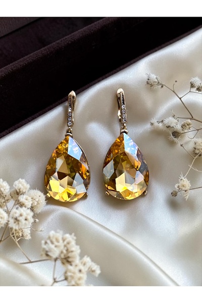 FAYRA ACCESSORIES Kristal Taşlı Büyük Su Damlası Sallantılı Küpe