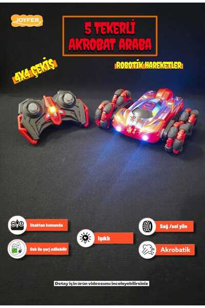 Joyfer 5 Tekerlekli Şarjlı Işıklı 4x4 Çekiş Robotik Hareketli Uzaktan Kumanda...