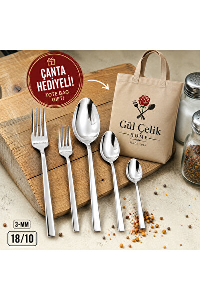 Gül Mutfak 30 Piece 6-Person Plain Model Fork Spoon Set 304 Steel 18/10